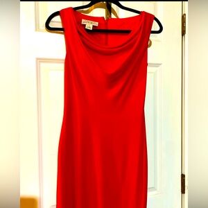 Red Cowl Neck Asymmetrical Cocktail Dress